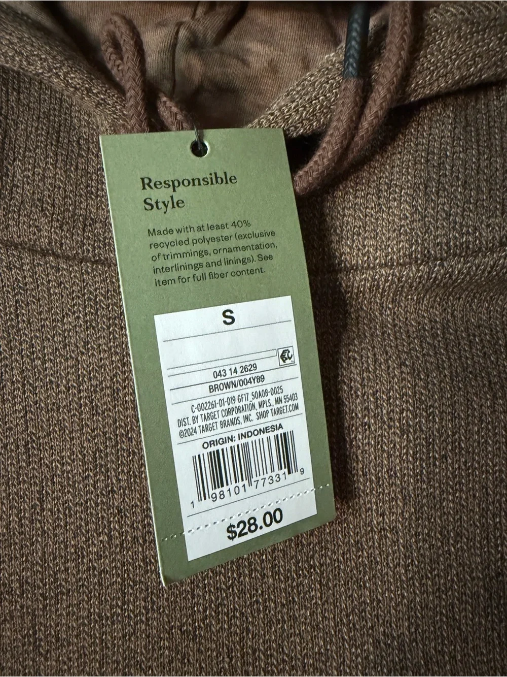 NWT Men's Brown Hooded Sweater Pullover Size Small (KB8) - Picture 2 of 3